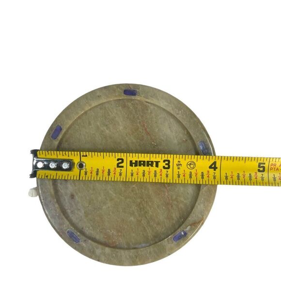 Handcrafted Stone Coasters With Wooden Holder Set Of 4 4" Diameter Onyx With Lip - Picture 6 of 16